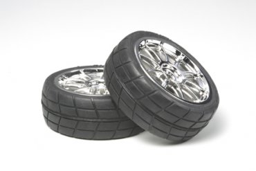 53956 RC 10Spoke Metal Plated Wheels - w/Cemented Radial Tires